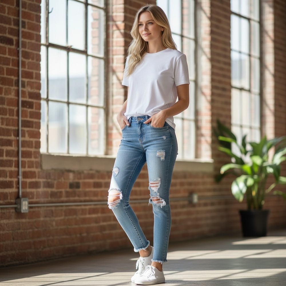 Hollister Jeans 3R W26 L30 Light Blue Excellent Mid-Rise Super Skinny Distressed